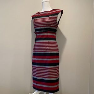 Calvin Klein Striped Sheath Dress Black Grey Red